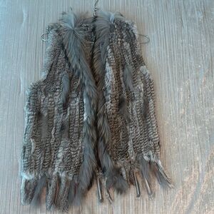 Genuine Rabbit and Racoon Vest in Gray and Black